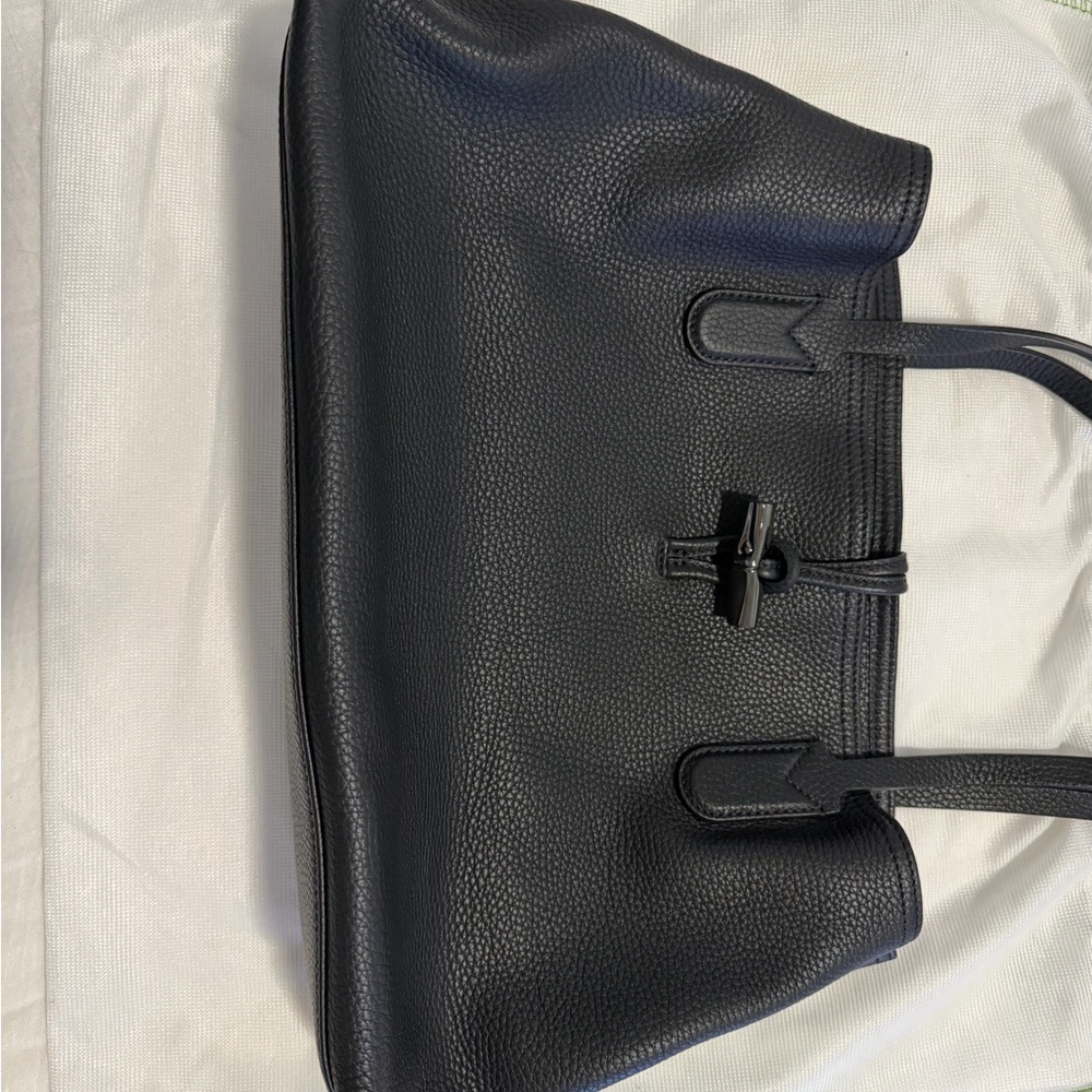 Longchamp Roseau Black Textured Tote Bag